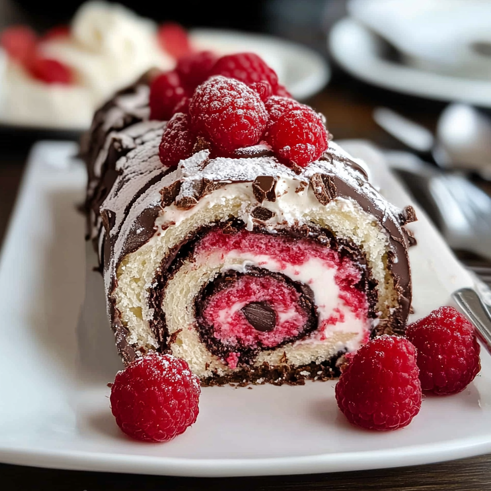 Raspberry Chocolate Swiss Roll – Delight Yummy